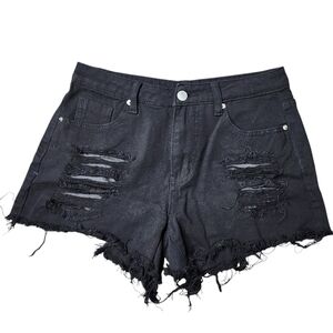 SHEIN Black Distressed Jean Shorts